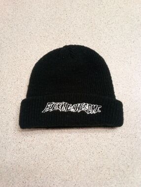 Fucking Awesome Super Soft Knit Embroidered Beanie Cap Hat - Black / White Used